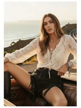 VHTF: new One Teaspoon ☻︎ OOAK Vintage Western Suede Fringe Bandits Shorts ☻︎ L